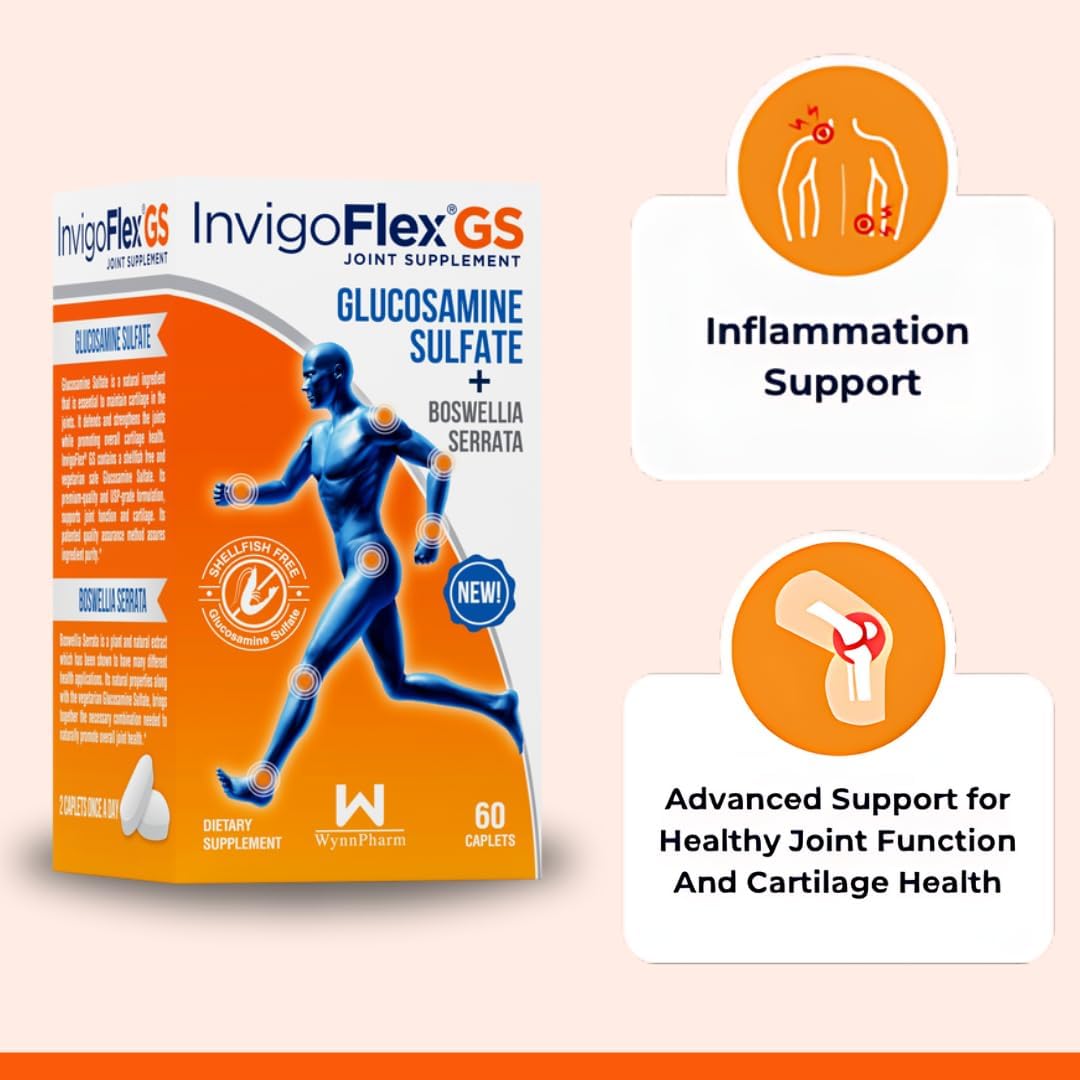 INVIGOFLEX® GS - Vegetarian Safe Glucosamine Sulfate Supplement with Boswellia Serrata for Joint Health - Non-GMO & Gluten-Free