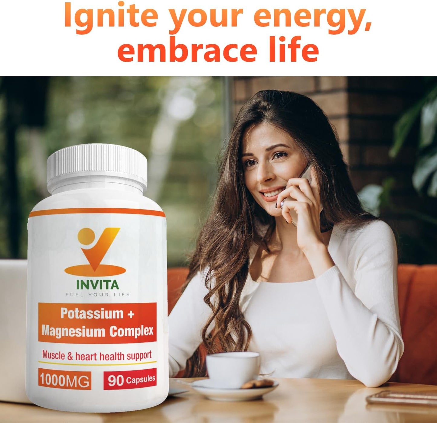 Invita Potassium Magnesium Complex Supplement - High Absorption for Leg and Muscle Support (90 Capsules)
