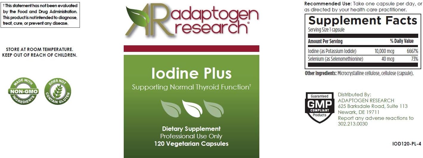 Iodine Plus Supplement with Potassium Iodide and Selenium - 120 Capsules by Adaptogen Research