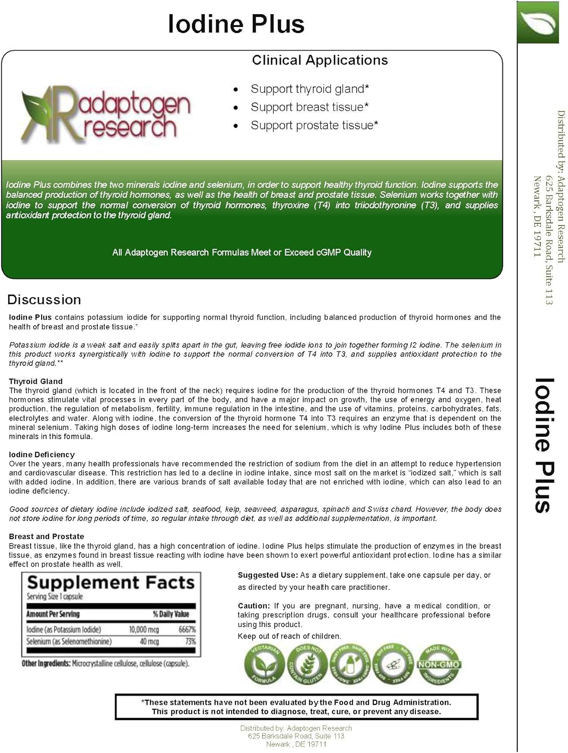 Iodine Plus Supplement with Potassium Iodide and Selenium - 120 Capsules by Adaptogen Research