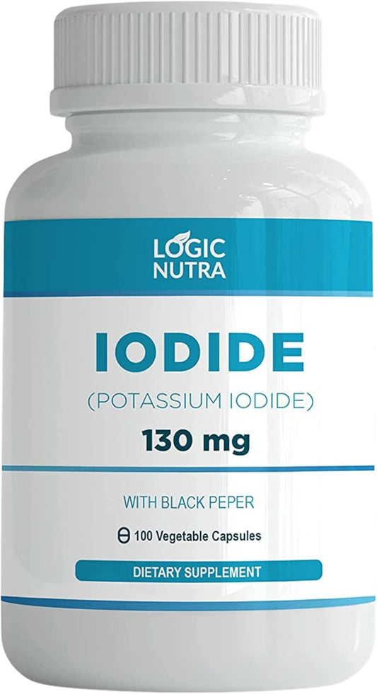 Iodine (Potassium Iodide) 130 mcg Supplement for Thyroid Support - 100 Vegetable Capsules for Healthy Cellular Metabolism
