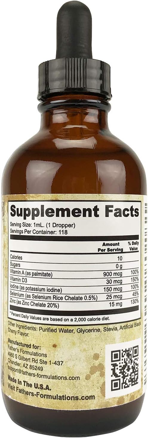 Iodine Supplement Drops for Thyroid Support, Immune System Boost, Focus, Energy - 4oz, Great Taste, Highly Absorbable