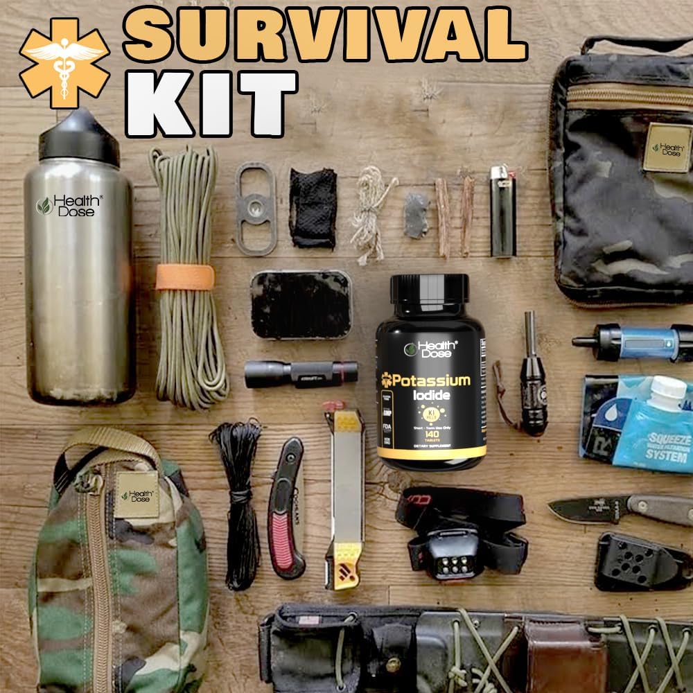 Iodine Supplement Tablets for Thyroid Health - 130mg, 140 Count - Potassium Iodide (KI) for Short-Term Protection. Full Month Supply.