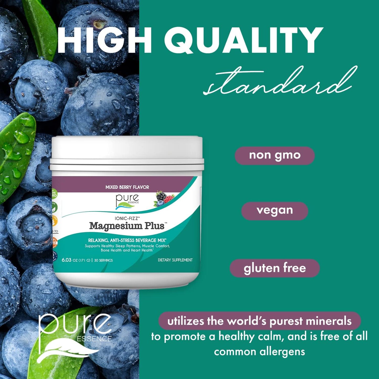 Ionic Fizz Magnesium Plus Drink Powder - Mixed Berry Flavor, 6.03oz - Anti-Stress Supplement, Gluten Free, Non-GMO