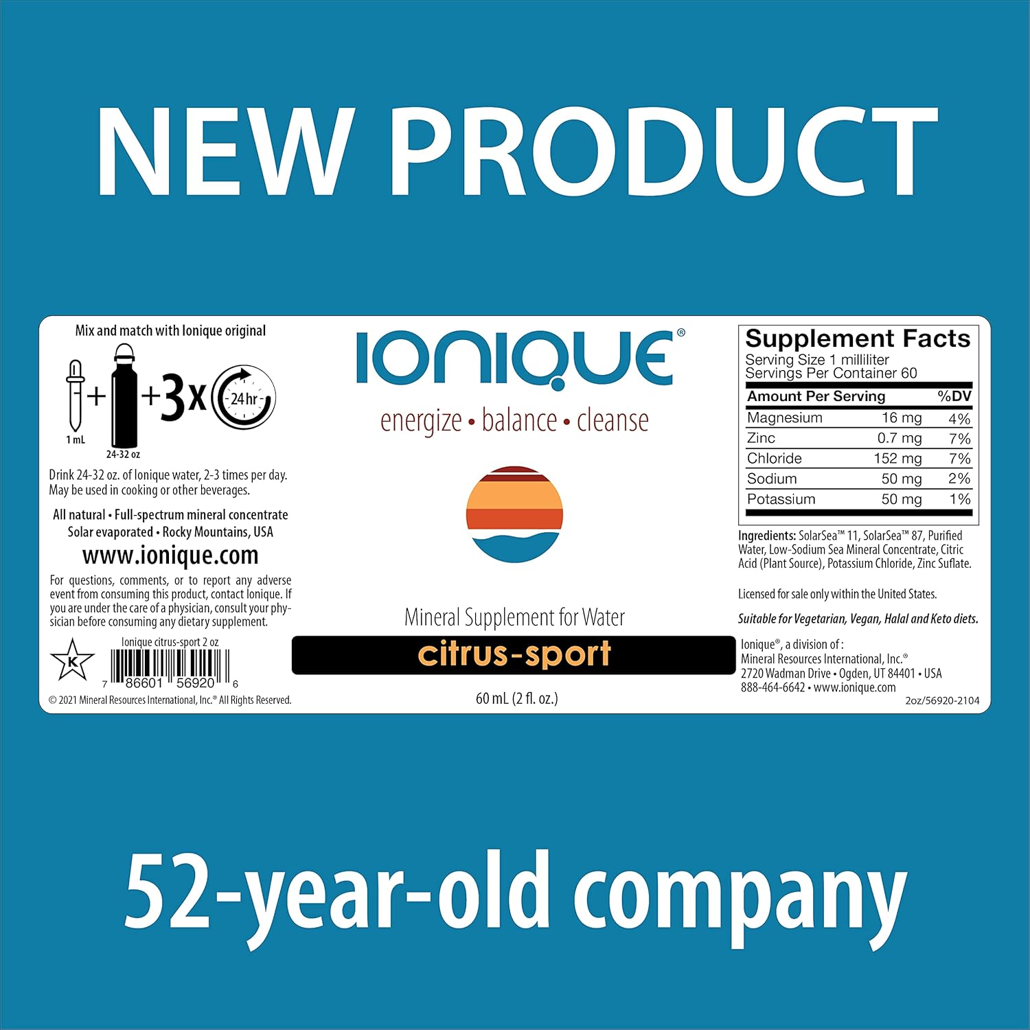 Ionique Mineral Supplement: Magnesium & Trace Minerals for Hydration Support - Migraine, Constipation, Brain Fog, Muscle Cramps, Sleep - 2 oz Liquid Drops
