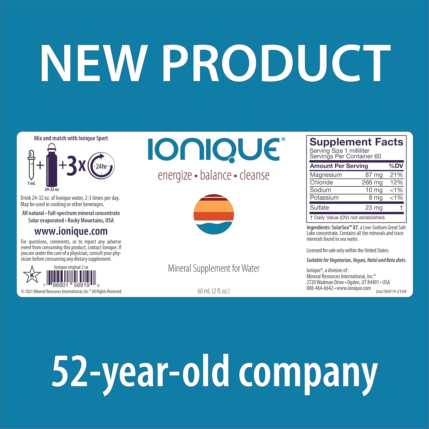 Ionique Mineral Supplement: Magnesium & Trace Minerals for Hydration Support, Migraine Relief, Constipation, Brain Fog, Muscle Cramps, Sleep - 2 oz Liquid Drops