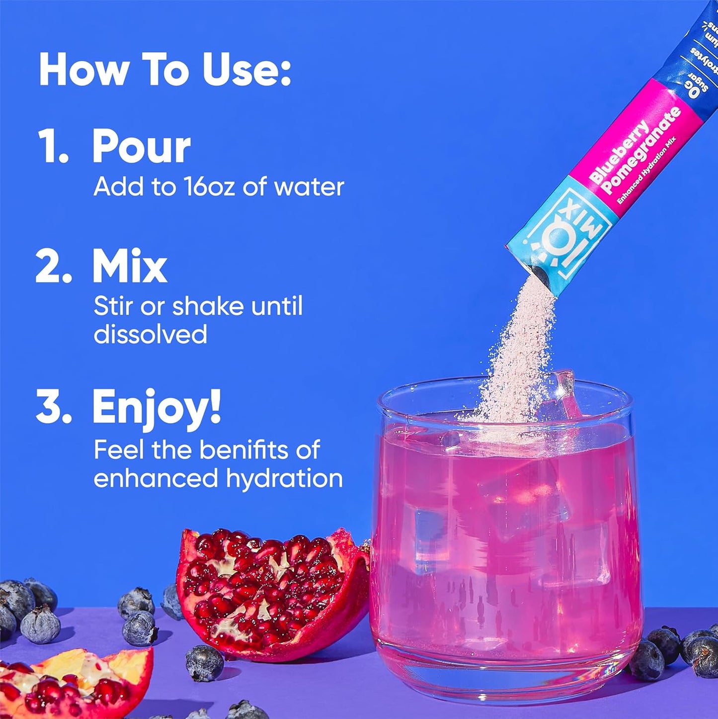 IQBAR IQMIX Blueberry Pomegranate Electrolyte Powder Packets - Keto Hydration Supplement with Lions Mane, Magnesium, and Potassium - Sugar Free Drink Mix (40 Count)