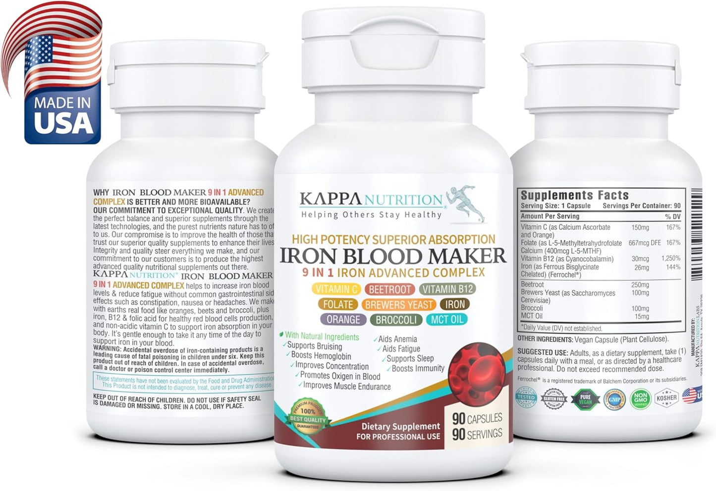 Iron 26mg, Vitamin C, Orange, Folate, B12, Beetroot, Broccoli & MCT Oil Complex - 90 Capsules