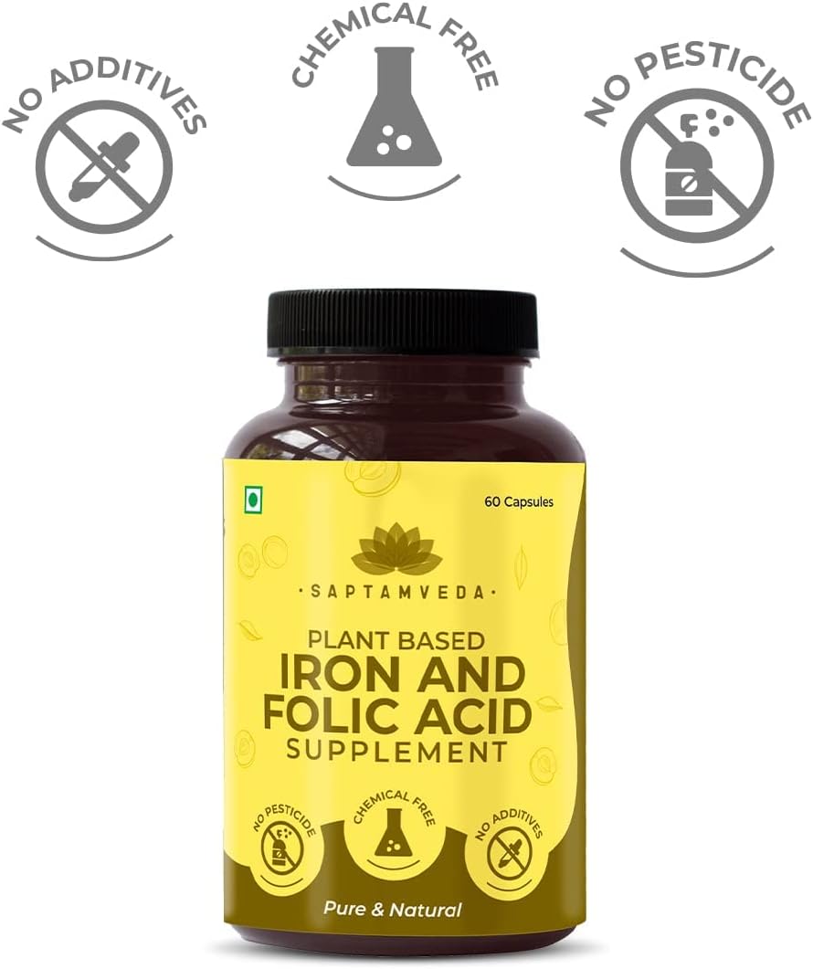 Iron and Folic Acid Supplement with Vitamin C - 60 Vegetarian Capsules for Overall Health and Wellness