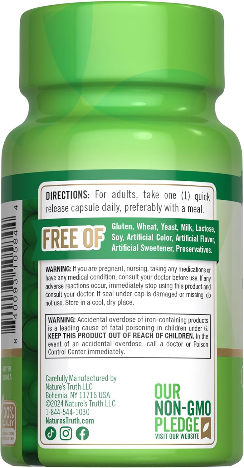 Iron Bisglycinate Supplement 28 mg | 90 Capsules | Non-GMO, Gluten Free | Easy to Swallow Iron Tablets