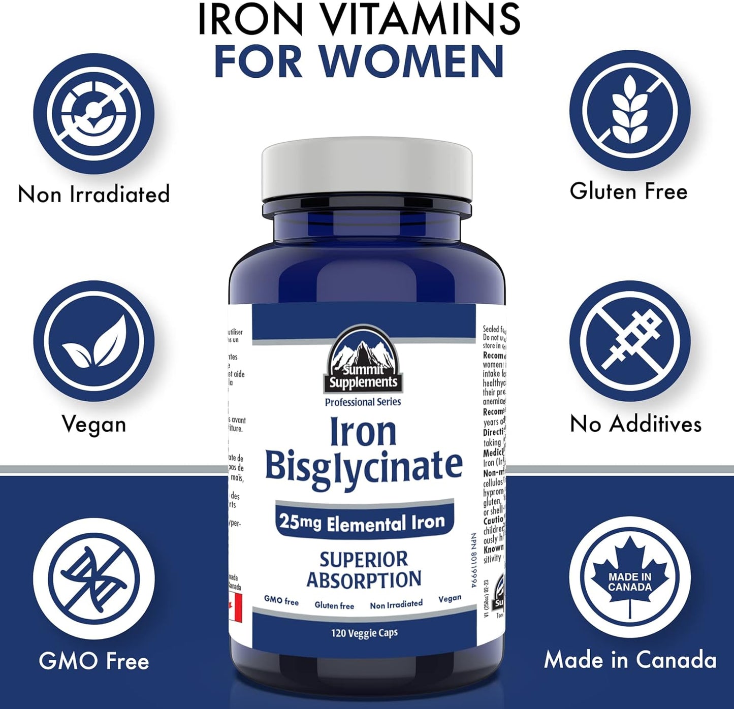 Iron Bisglycinate Supplement for Pregnancy - 25mg Elemental Iron Capsules - Deficiency Support for Women - 3rd Party Tested - Made in Canada