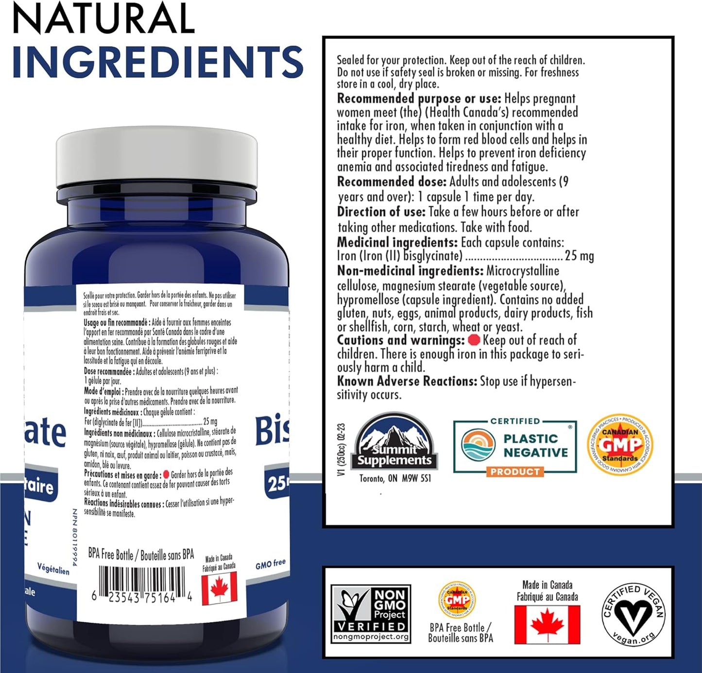 Iron Bisglycinate Supplement for Pregnancy - 25mg Elemental Iron Capsules - Deficiency Support for Women - 3rd Party Tested - Made in Canada