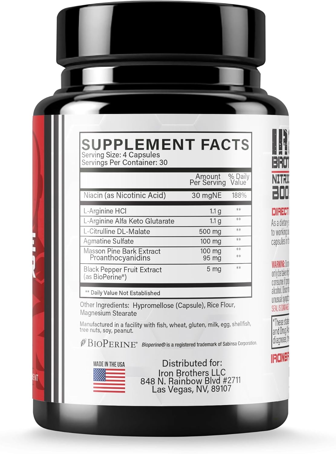 Iron Brothers Supplements Nitric Oxide Booster for Maximum Muscle Pumps, Energy, and Endurance - 30 Day Supply