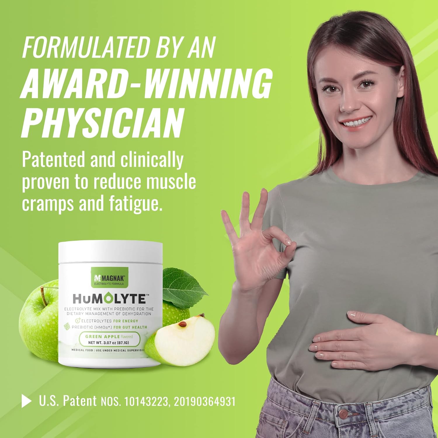 Iron Cowboy's MagNaK Speed Sauce: Humolyte Electrolyte Powder for Chemotherapy Patients - Patented HMO Formula for Gut Health & Hydration - Prebiotic, Gluten-Free, Green Apple Flavor - 3.07 oz