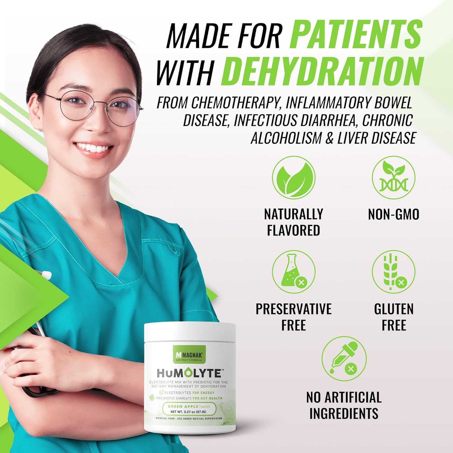 Iron Cowboy's MagNaK Speed Sauce: Humolyte Electrolyte Powder for Chemotherapy Patients - Patented HMO Formula for Gut Health & Hydration - Prebiotic, Gluten-Free, Green Apple Flavor - 3.07 oz