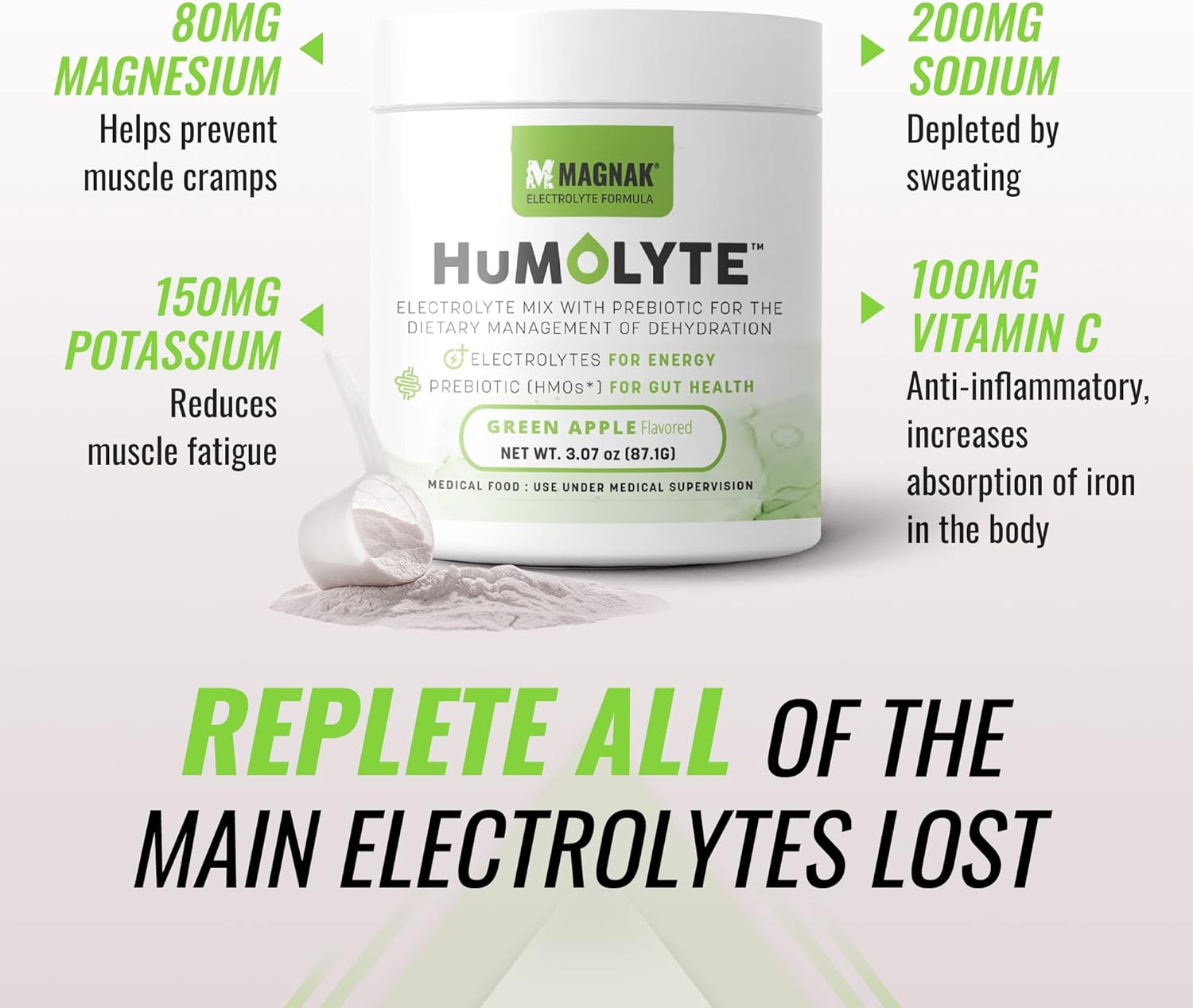 Iron Cowboy's MagNaK Speed Sauce: Humolyte Electrolyte Powder for Chemotherapy Patients - Patented HMO Formula for Gut Health & Hydration - Prebiotic, Gluten-Free, Green Apple Flavor - 3.07 oz