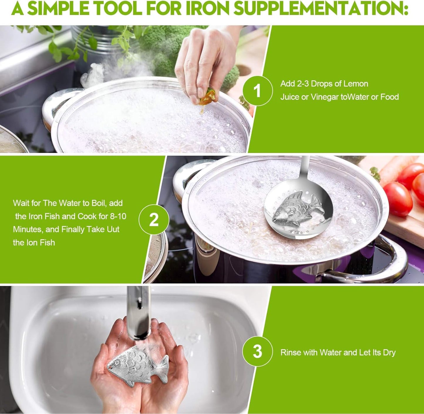 Iron Fish Cooking Tool for Iron Deficiency, Vegetarians, Pregnant Women, Children - Mother's Day Gift