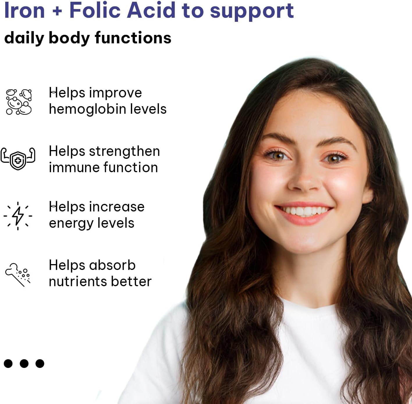 Iron Folic Acid Supplement with Zinc, Vitamin C & B12 for Blood Building, Immunity, and Energy - 60 Capsules