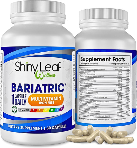 Iron-Free Bariatric Multivitamin Capsules for Post-Surgery Patients - Once Daily Vitamins for WLS, Sleeve, Gastric Bypass - 30 Capsules