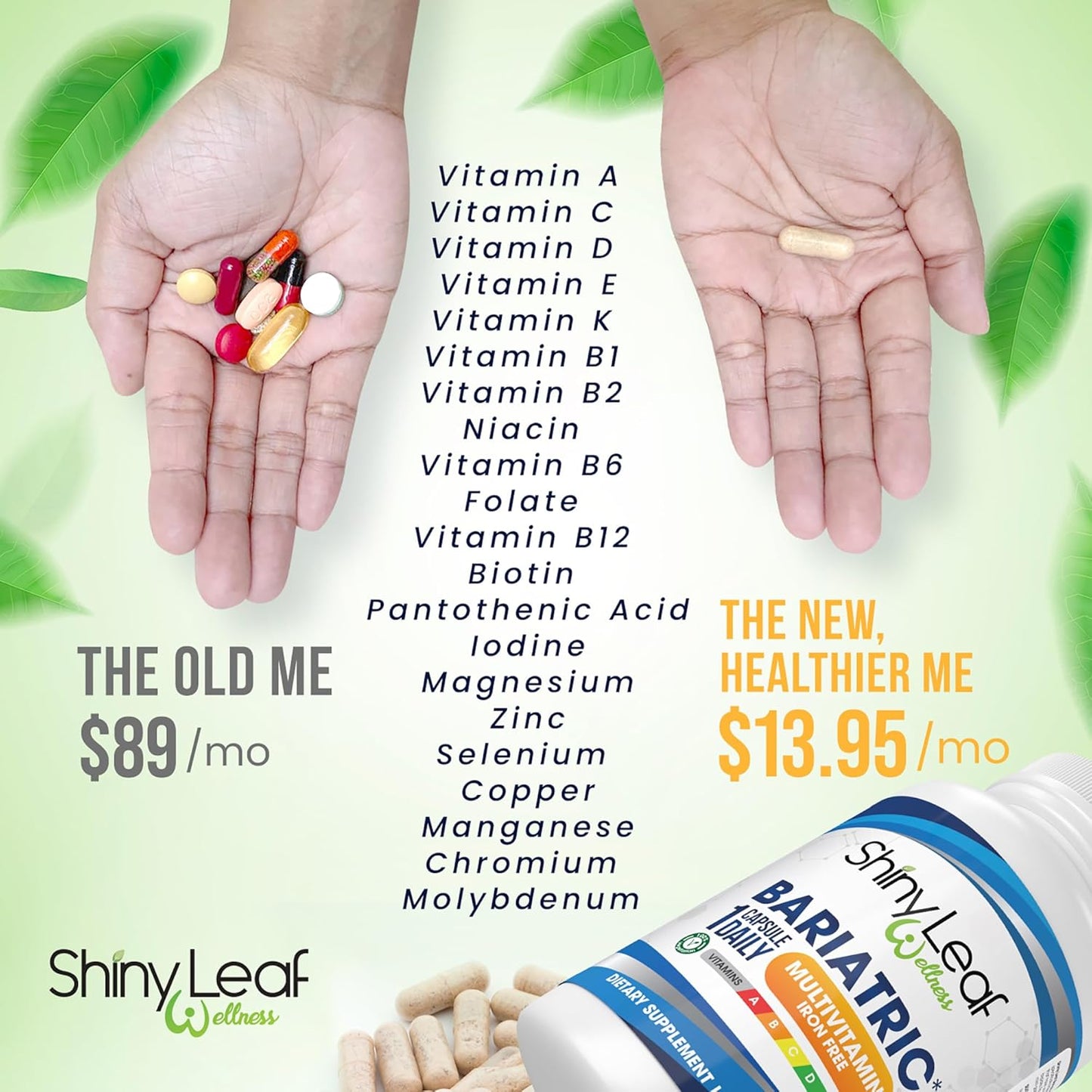 Iron-Free Bariatric Multivitamin Capsules for Post-Surgery Patients - Once Daily Vitamins for WLS, Sleeve, Gastric Bypass - 30 Capsules