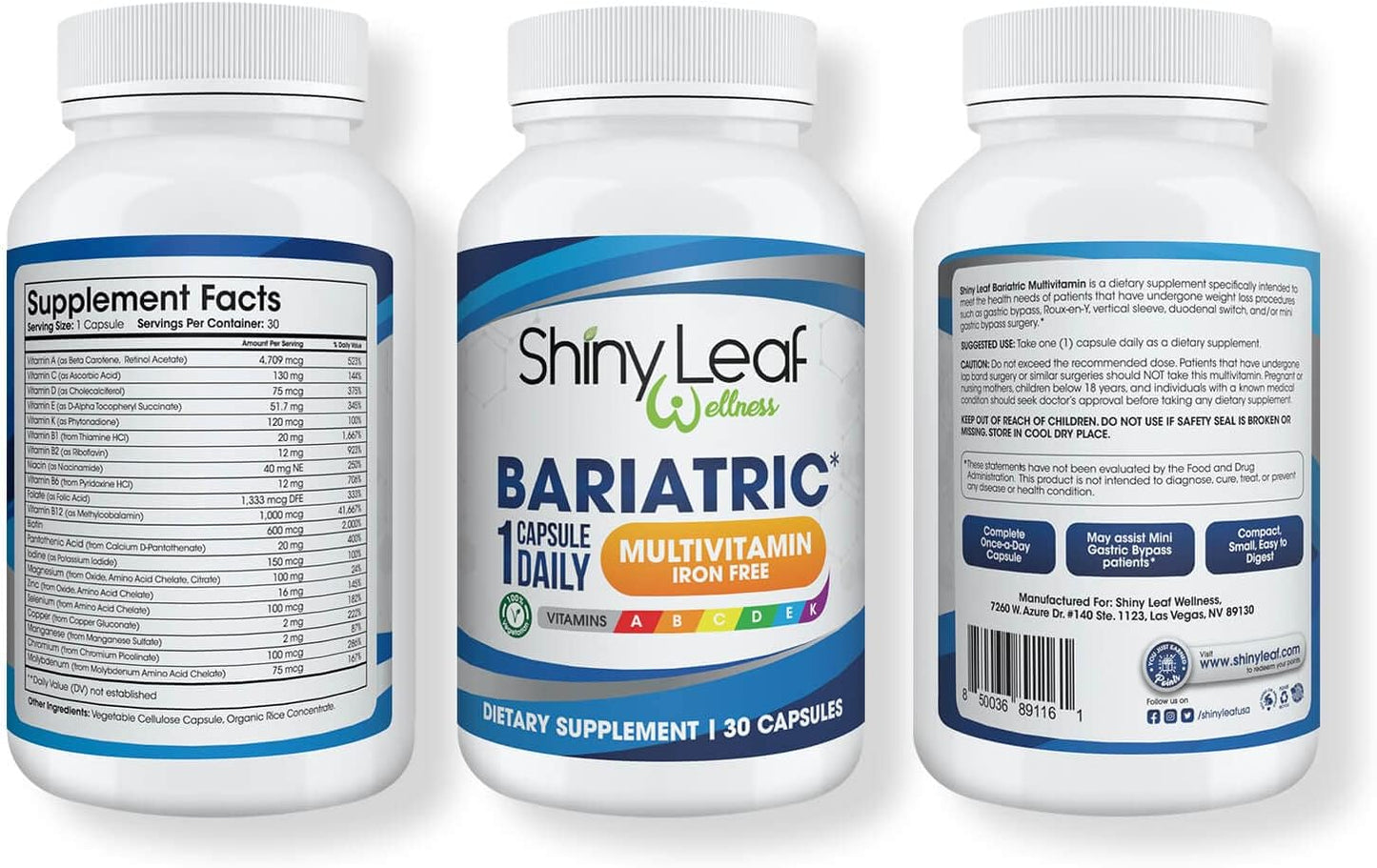 Iron-Free Bariatric Multivitamin Capsules for Post-Surgery Patients - Once Daily Vitamins for WLS, Sleeve, Gastric Bypass - 30 Capsules