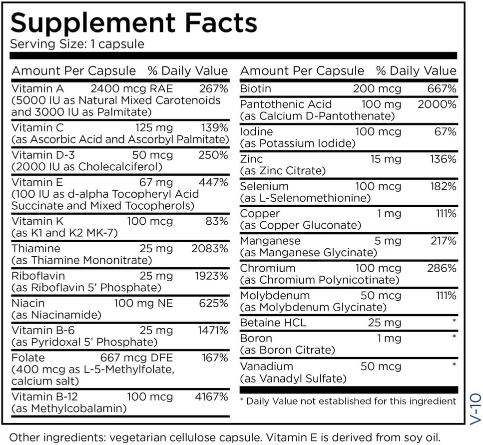 Iron-Free Multivitamin with 2000 IU Vitamin D, Active Folate - Metabolic Maintenance The Big One Plus (90 Capsules)