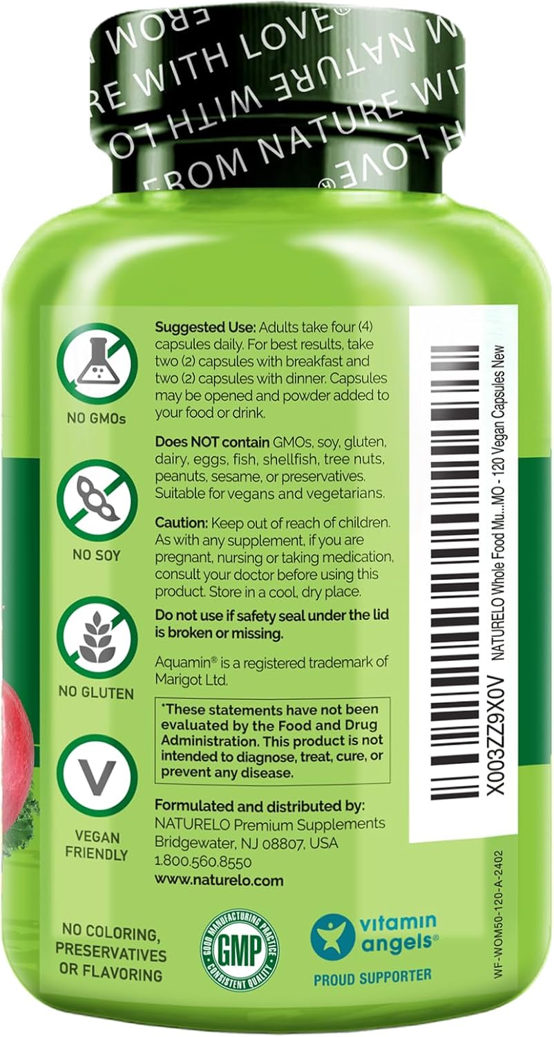 Iron-Free Whole Food Multivitamin for Women Over 50 - 120 Vegan Capsules, Non-GMO, Post Menopausal Supplement