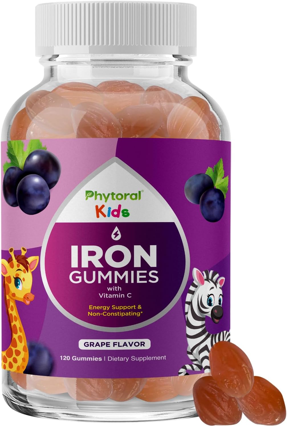 Iron Gummies for Kids with Vitamin C & Immunity Support - Vegan Blood Builder Supplements - 120 Count