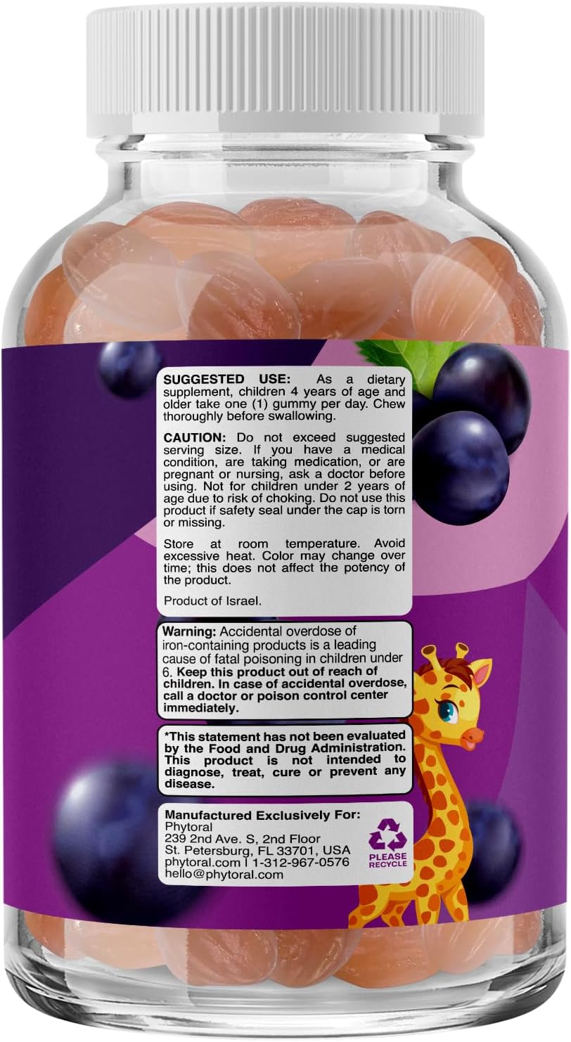 Iron Gummies for Kids with Vitamin C & Immunity Support - Vegan Blood Builder Supplements - 120 Count