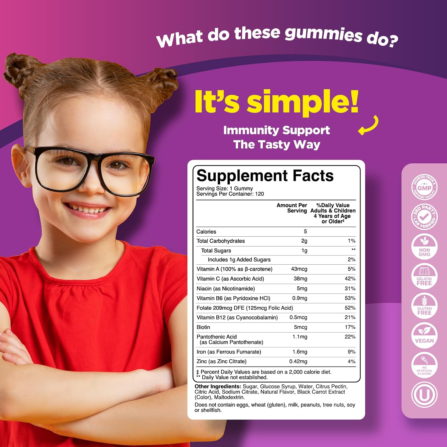 Iron Gummies for Kids with Vitamin C & Immunity Support - Vegan Blood Builder Supplements - 120 Count