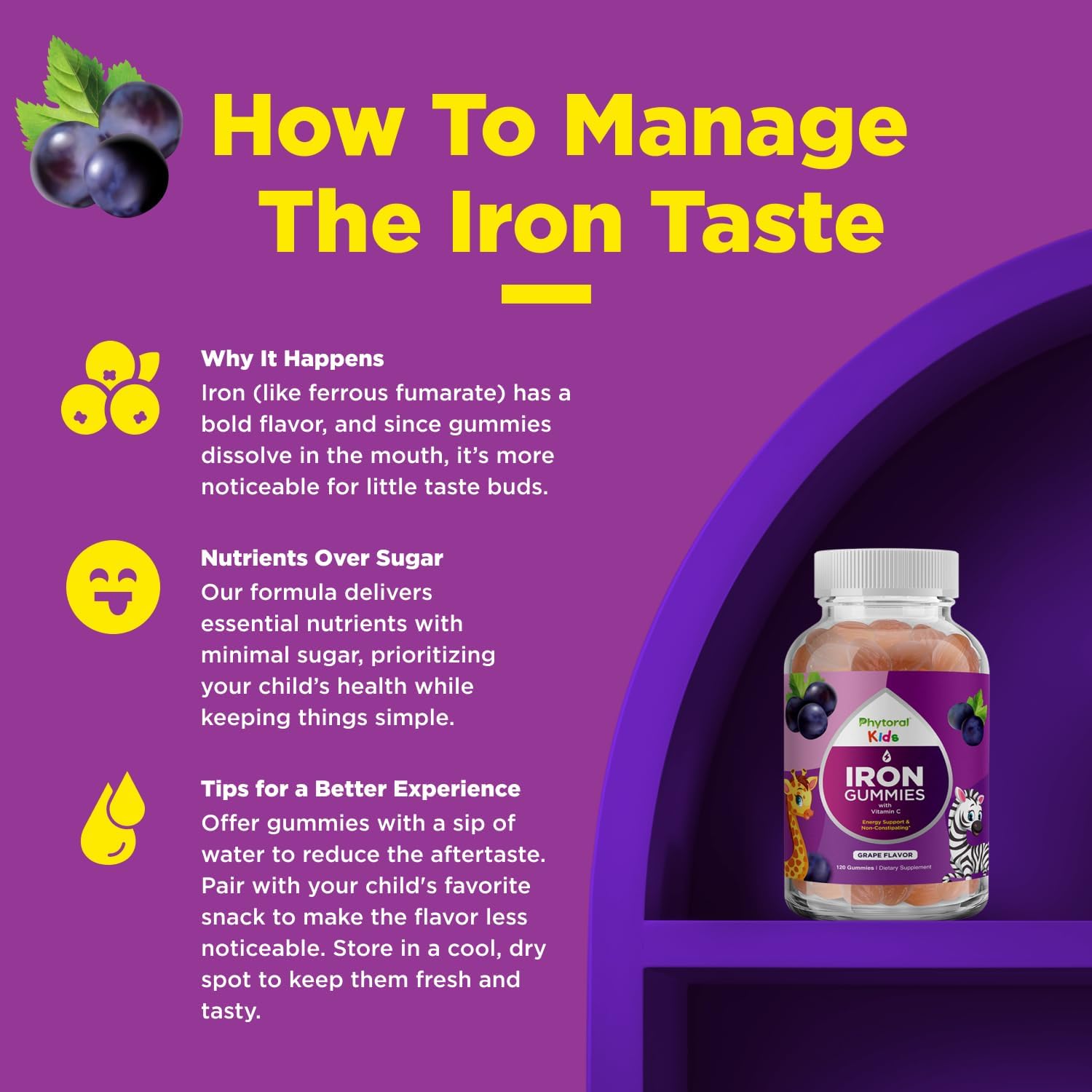 Iron Gummies for Kids with Vitamin C & Immunity Support - Vegan Blood Builder Supplements - 120 Count