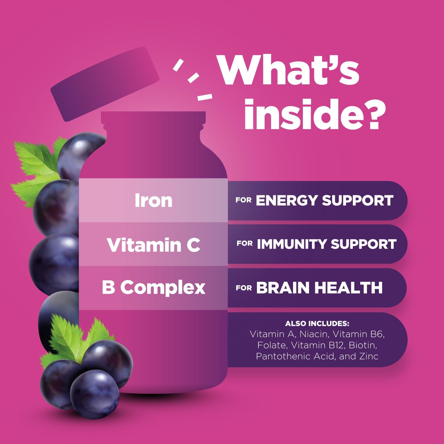 Iron Gummies for Kids with Vitamin C & Immunity Support - Vegan Blood Builder Supplements - 120 Count