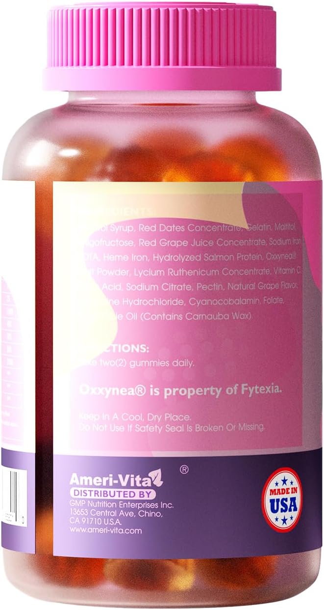 Iron Gummies for Women, Men & Kids with Vitamin C, B12, B6, Folic Acid - Sugar-Free Grape Flavor - 60 Count