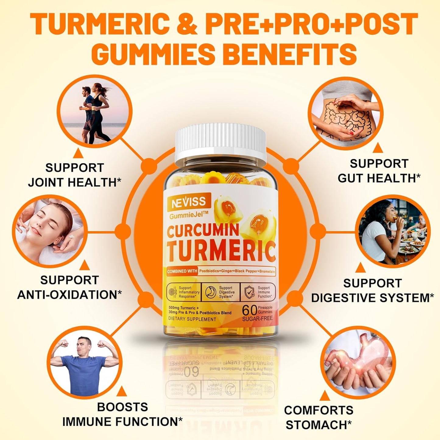 Iron Gummies with Turmeric, Vitamin C, and Prebiotics for Iron Deficiency and Immune Health - 2 Pack