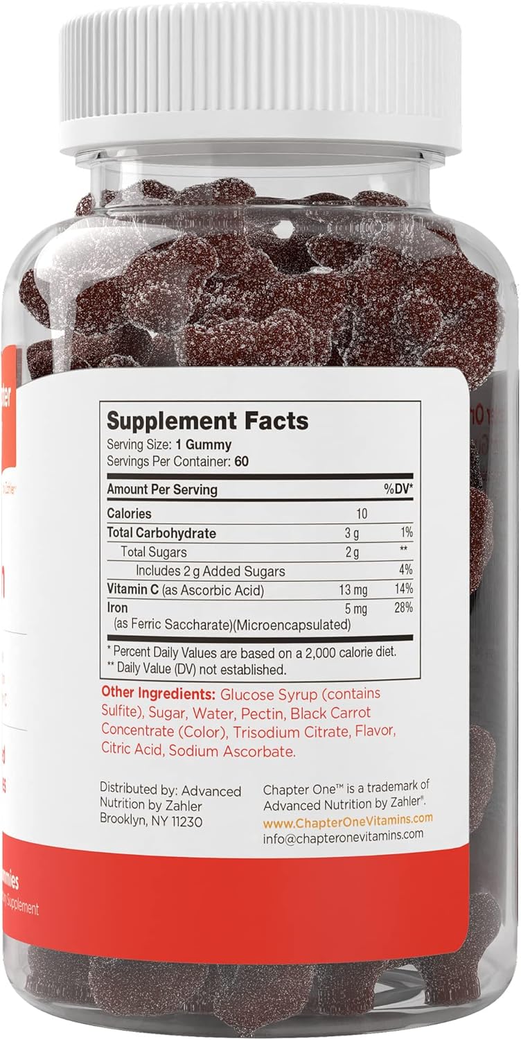 Iron Gummies with Vitamin C - Chewable Blood Builder Supplement for Women, Men, & Kids - Kosher & Easy to Digest - 60 Count