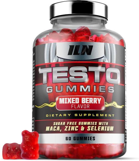 Iron Labs Nutrition Testo Gummies (60 Count) - High Strength Men's Booster with Maca, Ginseng, Zinc, and Selenium - Sugar-Free & Vegan - Mixed Berry Flavor