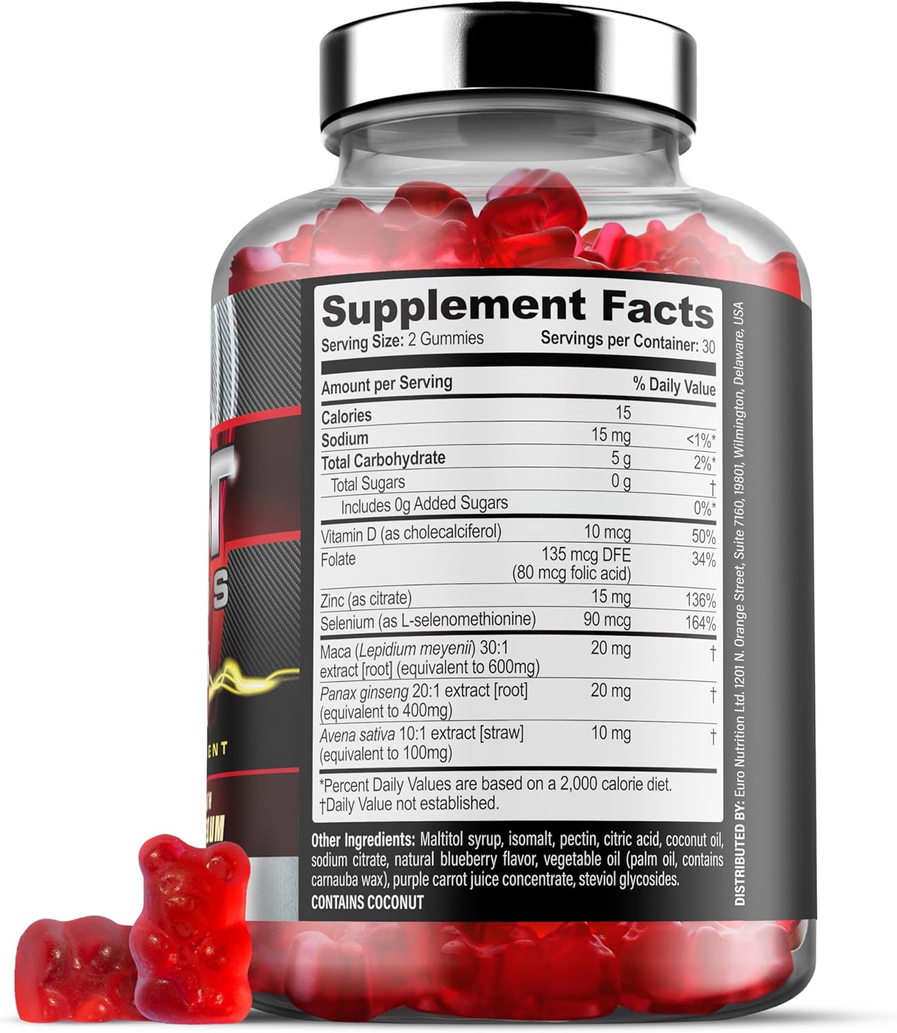 Iron Labs Nutrition Testo Gummies (60 Count) - High Strength Men's Booster with Maca, Ginseng, Zinc, and Selenium - Sugar-Free & Vegan - Mixed Berry Flavor