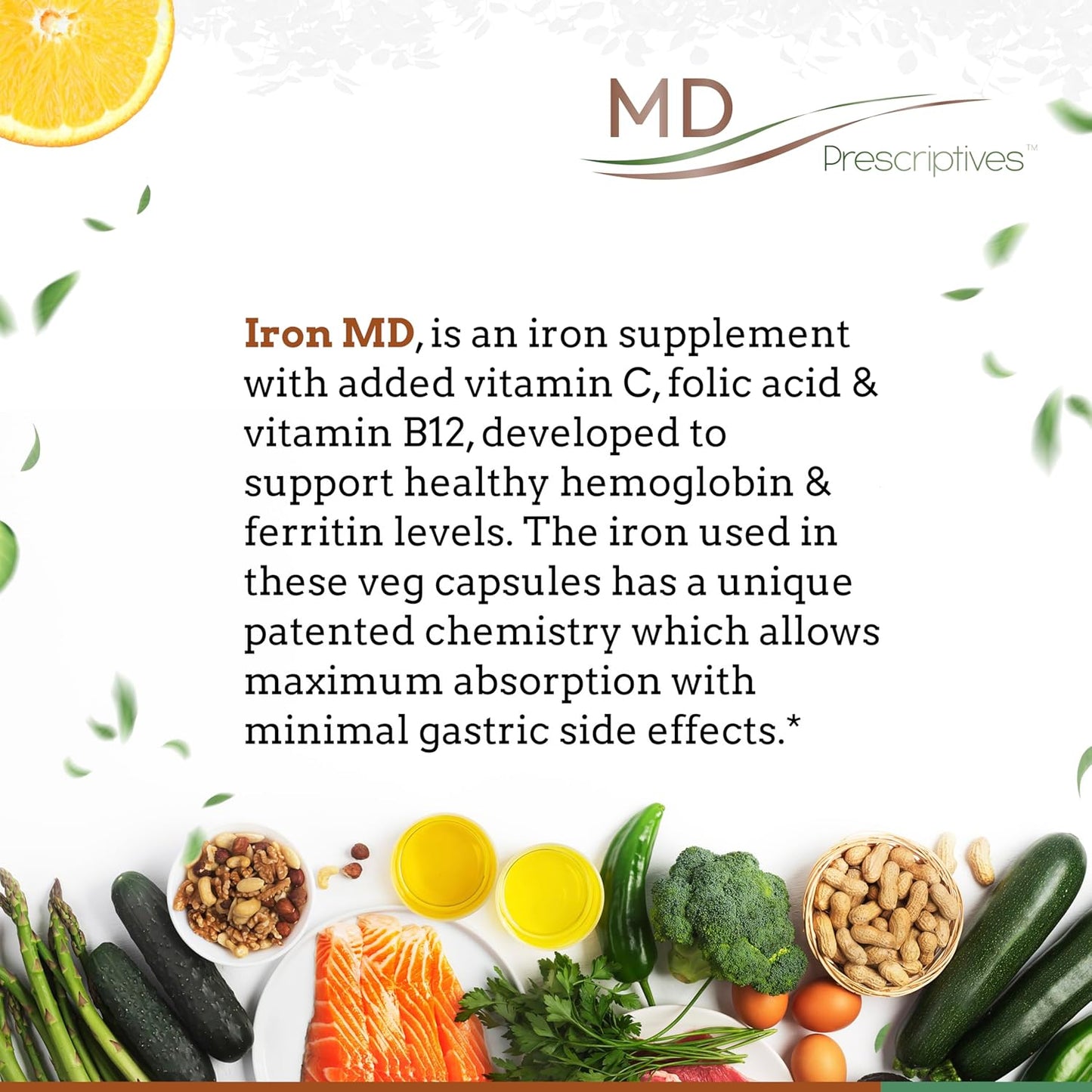 Iron MD Capsules: Daily Iron Supplement with Vitamin C, B12 & Folic Acid - 60 Veg Capsules for Men & Women - Optimal Absorption Formula