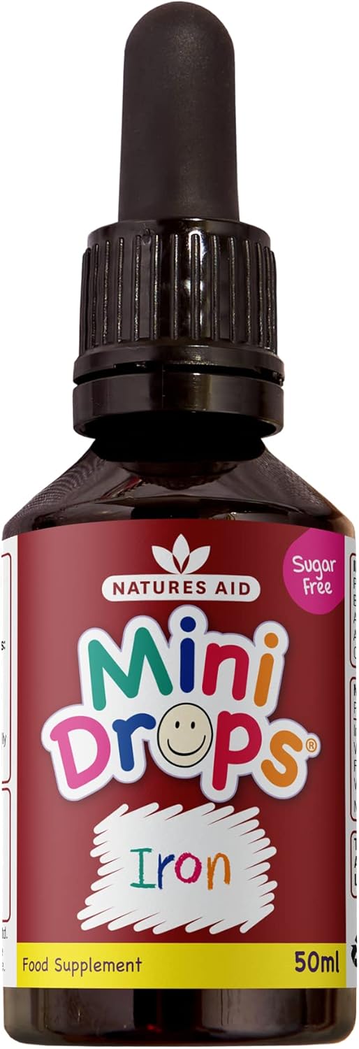 Iron Mini Drops for Kids, Cognitive Development Support, Sugar Free, 50 ml by Natures Aid
