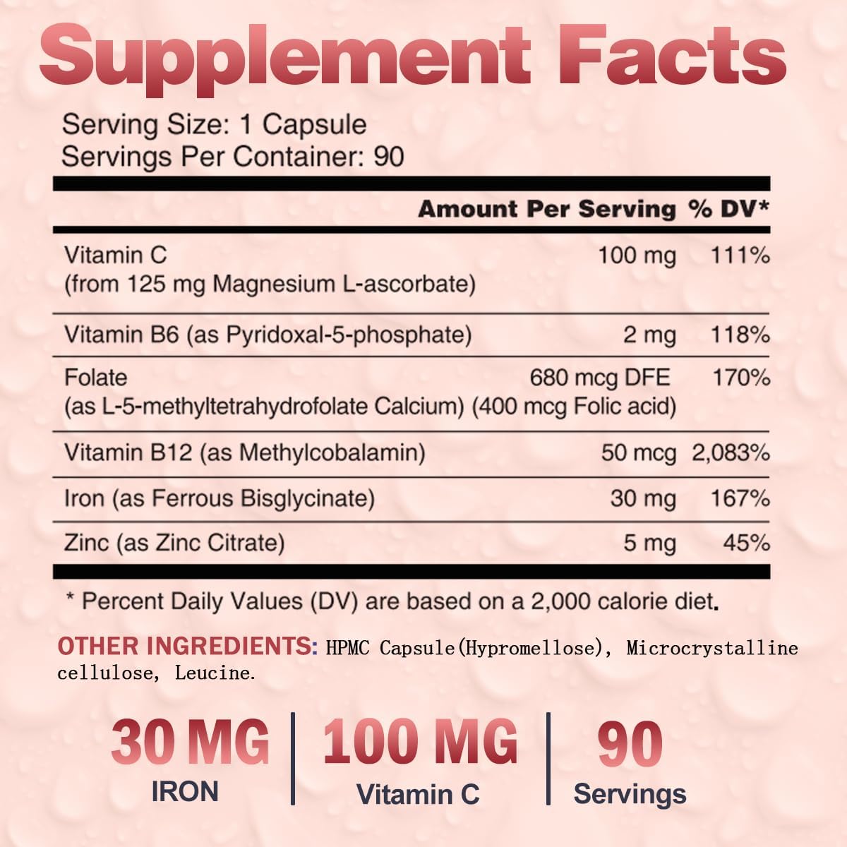 Iron Pills with Vitamin C, B12, Folic Acid - Vegan Iron Bisglycinate Supplement for Energy & Anemia Support - High Absorption, Non-GMO - 90 Capsules