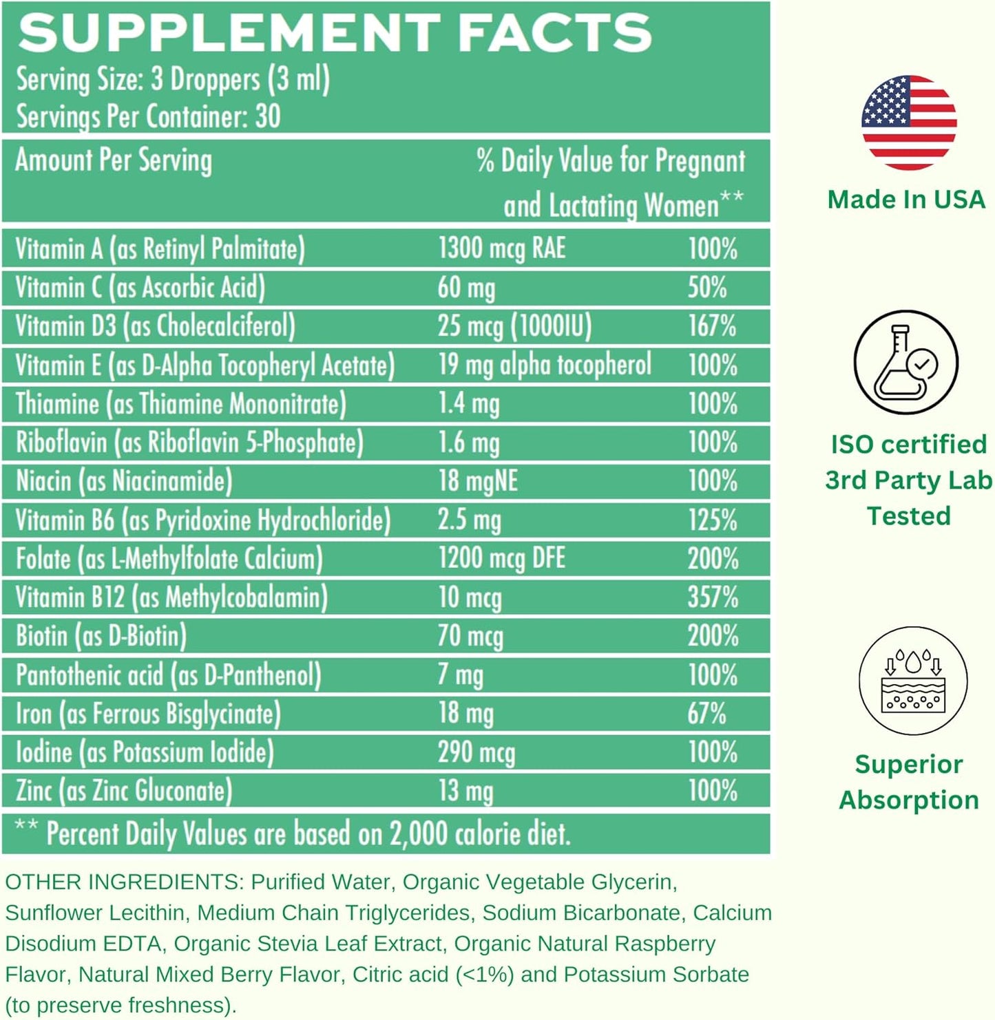 Iron-Rich Liposomal Liquid Prenatal & Postnatal Multivitamin Drops| Non-GMO & Gluten Free| Easy to Swallow| Supports Baby & Mom| 30 Day Supply
