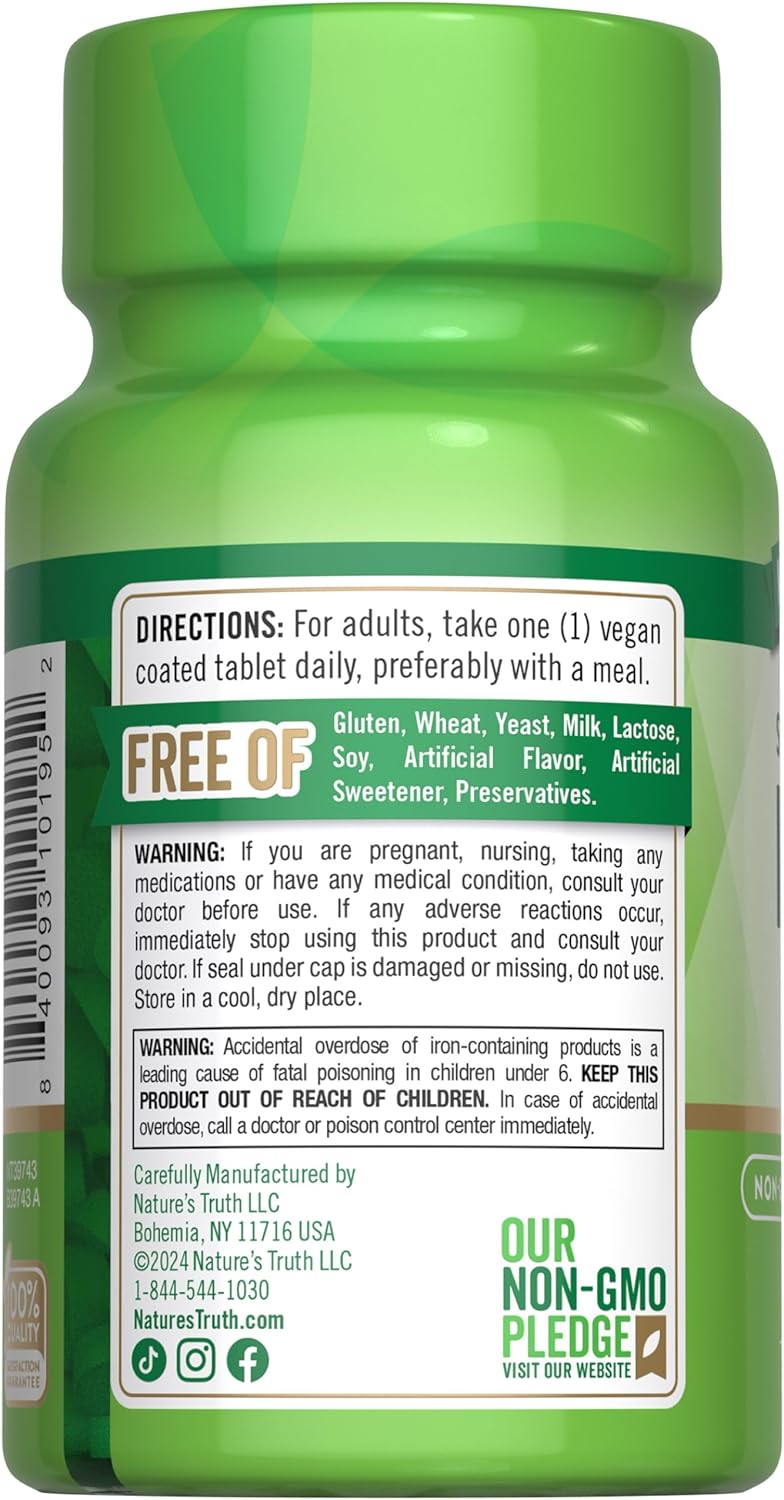 Iron Supplement 45 mg - 60 Count Ferrous Sulfate Capsules - Non-GMO & Gluten Free - Vitamin for Men and Women by Nature's Truth