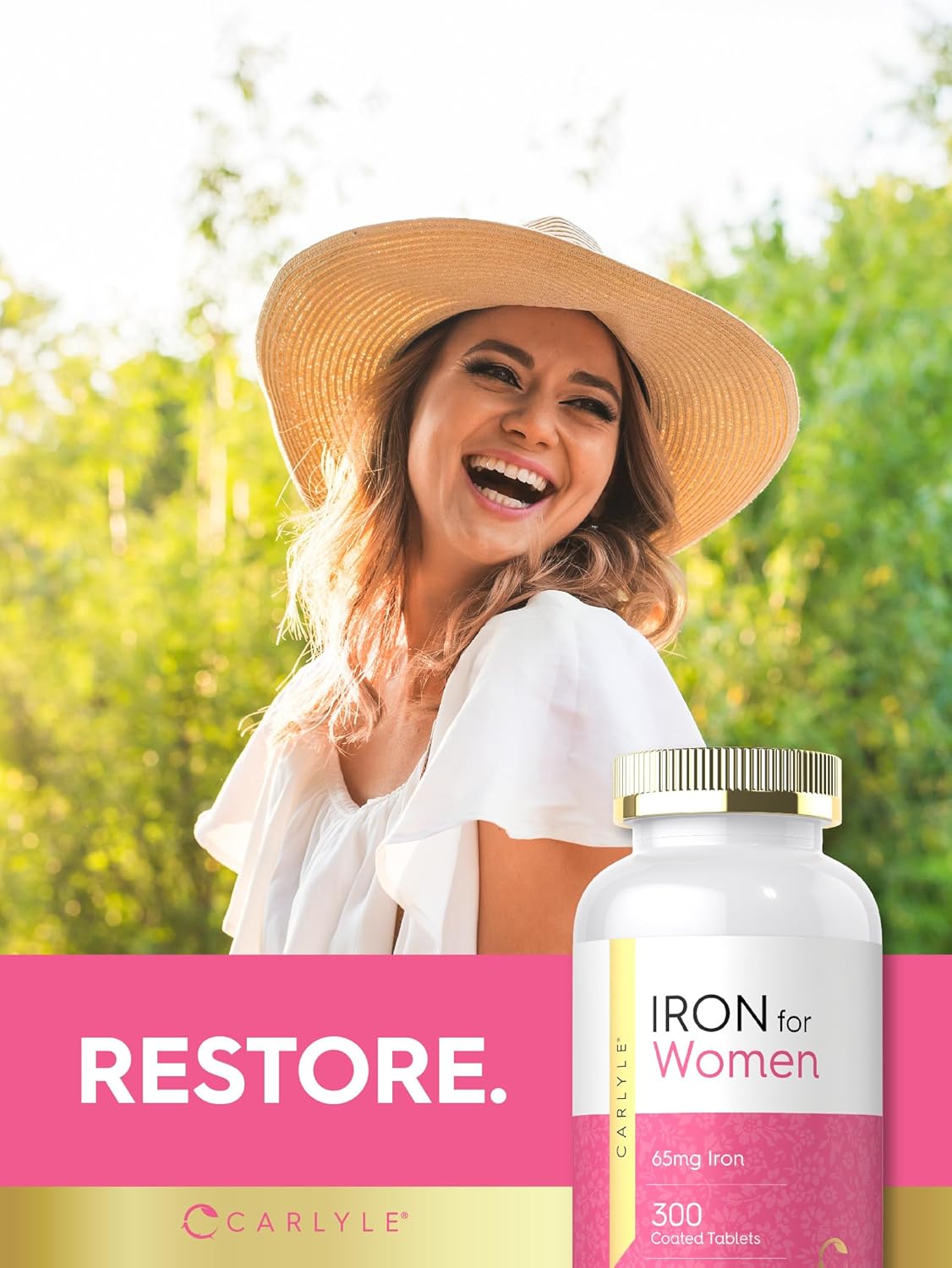 Iron Supplement for Women - 65mg | 300 Coated Tablets - Vegetarian, Non-GMO, Gluten Free