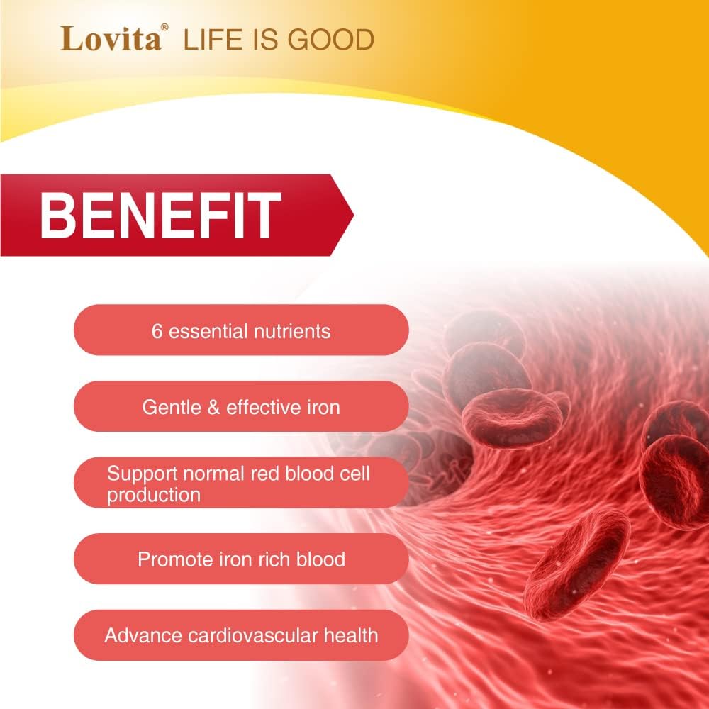 Iron Supplement for Women - Lovita Iron 18mg with Vitamin C, Dong Quai & B12 - Vegan Formula for Red Blood Cell Production - 120 Capsules