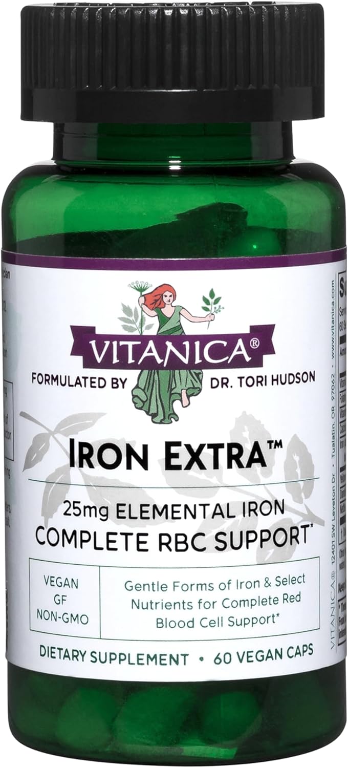 Iron Supplement with Vitamin C for Enhanced Absorption, Methylfolate, B12, Calcium, Yellow Dock, Dandelion Root & Nettle Leaf - Vegan - 60 Capsules