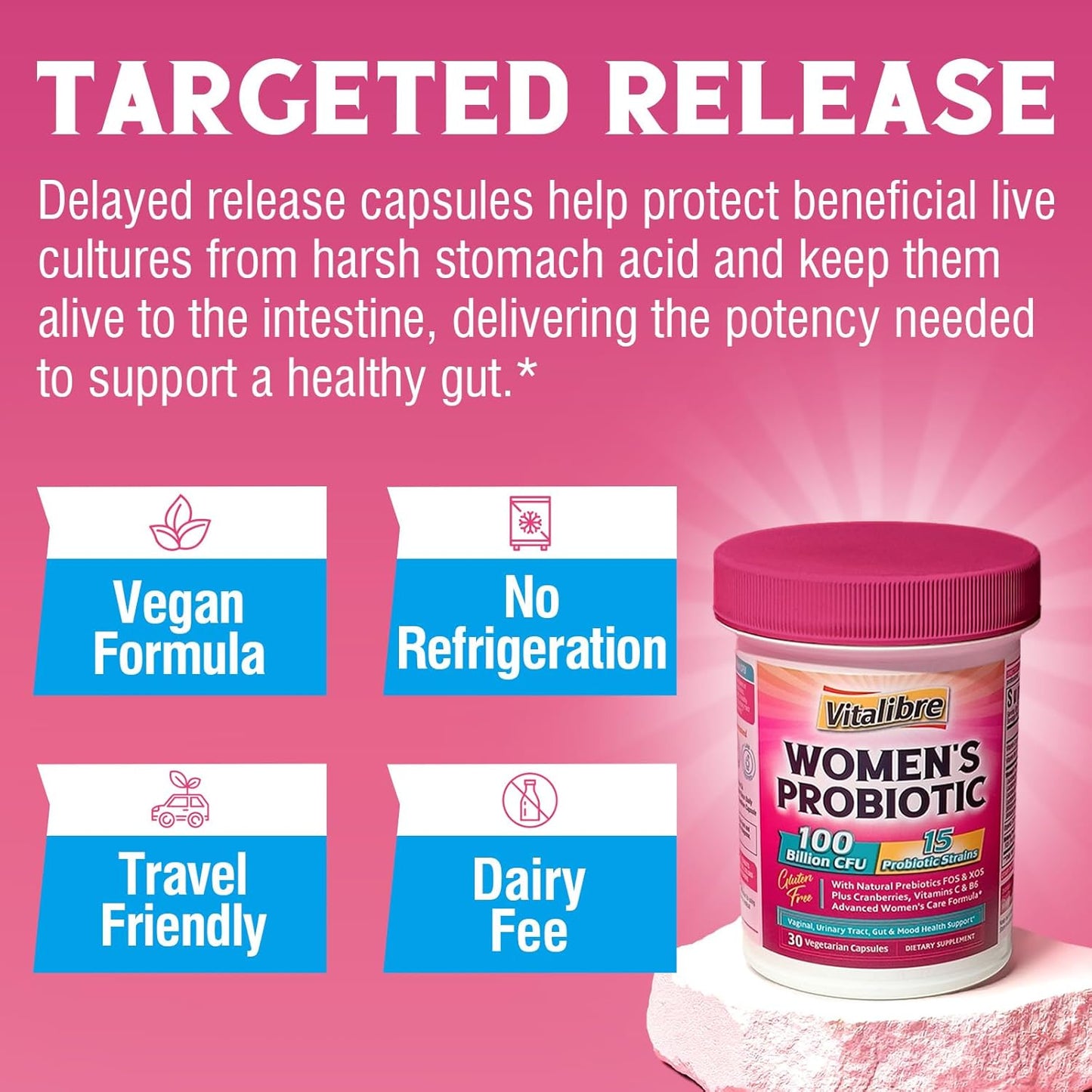 Iron Supplement with Vitamin C for Women, 65mg Carbonyl Iron, Probiotics with 100 Billion CFU, 15 Strains, Prebiotic, Cranberry, Vitamin B6