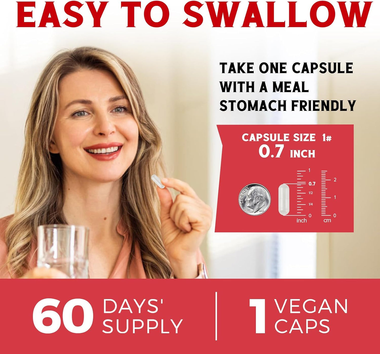 Iron Supplement with Vitamins C, B6, B12 & Folate - Energy Support, Non-GMO, Stomach Friendly - 60 Vegan Capsules