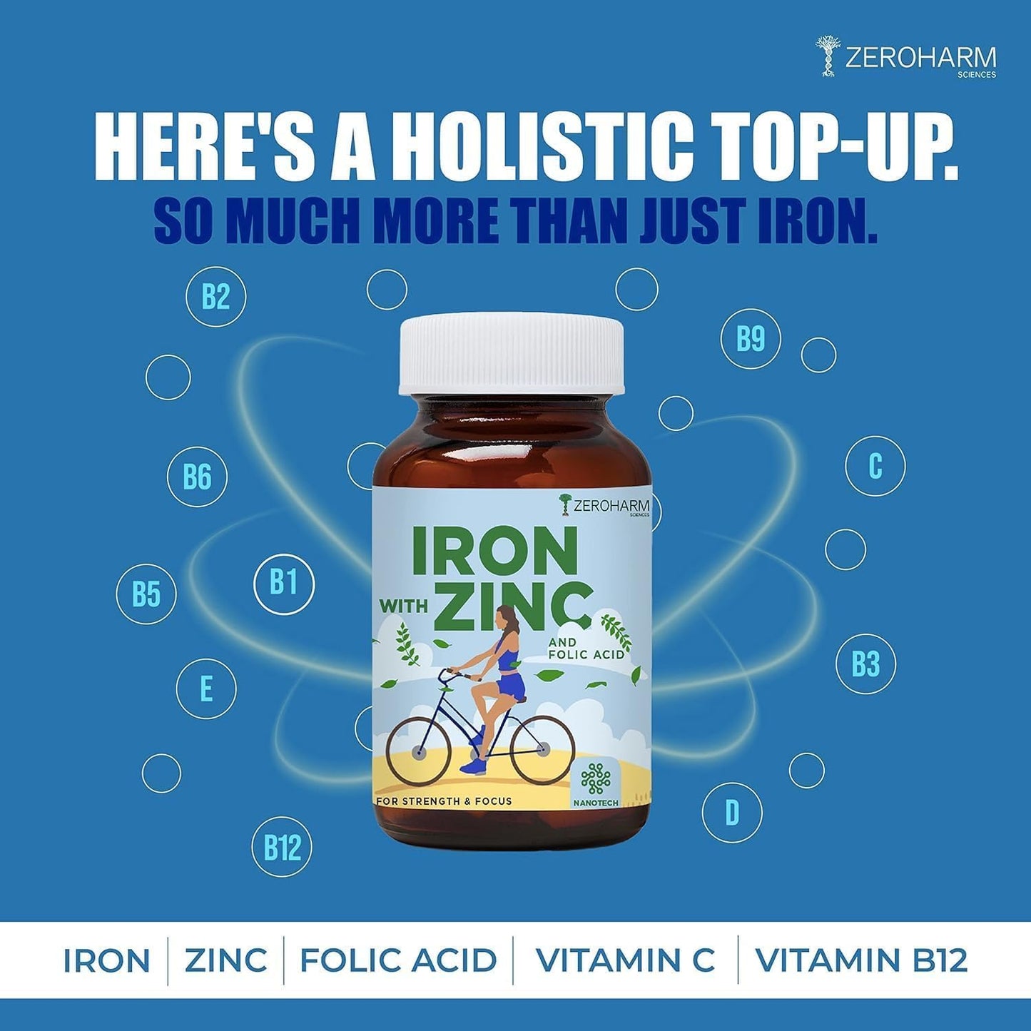 Iron Supplement with Zinc and Folic Acid - 60 Tablets