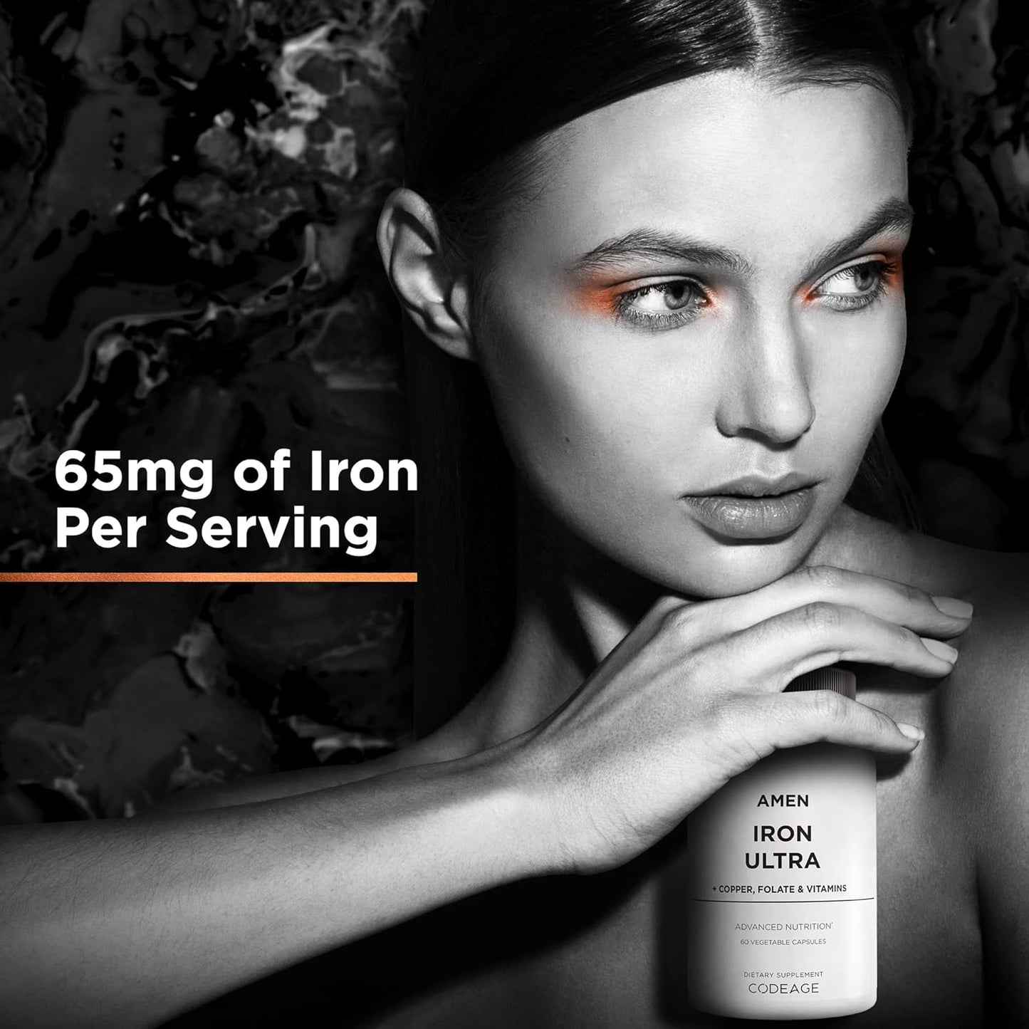 Iron Ultra Supplement with Copper, Folate, Vitamin C, and B12 - 2-Month Supply - 65mg Iron Per Serving - Non-GMO Iron Pills - 60 Capsules