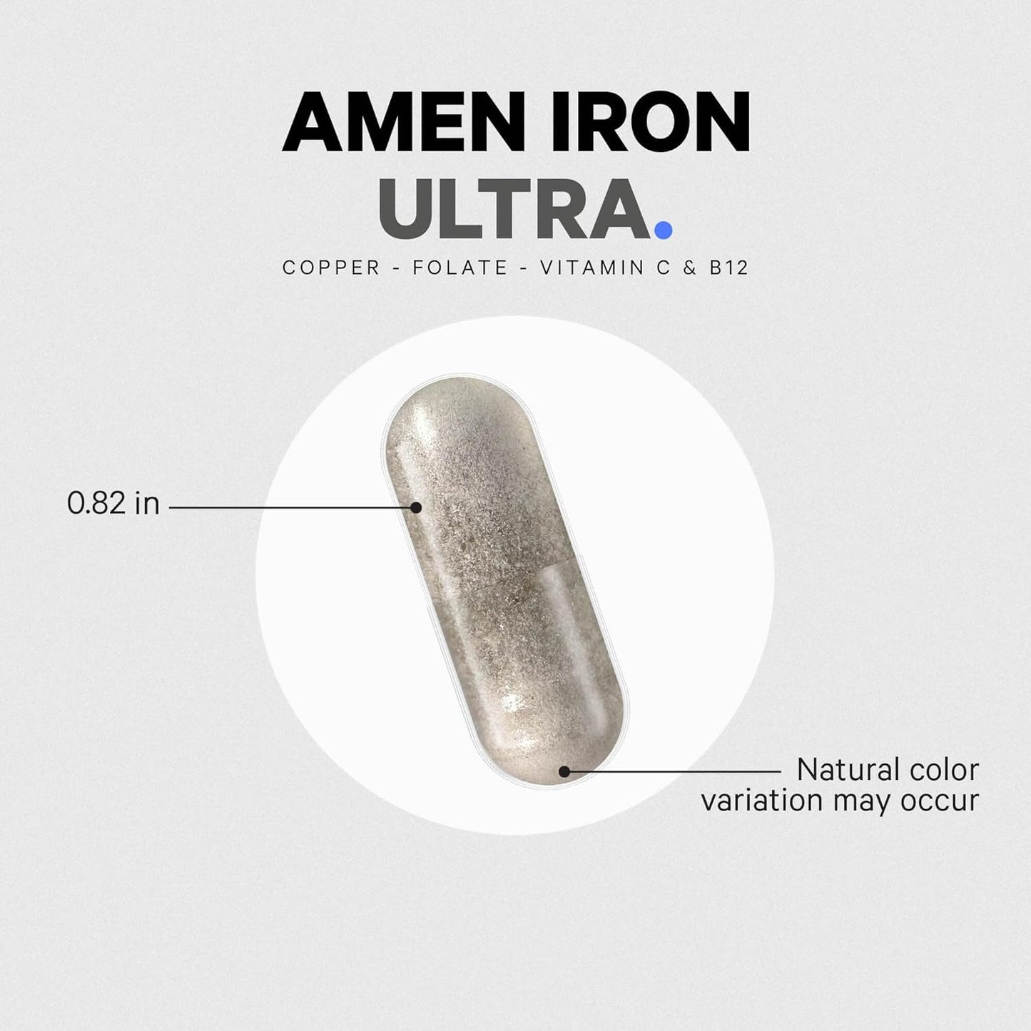 Iron Ultra Supplement with Copper, Folate, Vitamin C, and B12 - 2-Month Supply - 65mg Iron Per Serving - Non-GMO Iron Pills - 60 Capsules